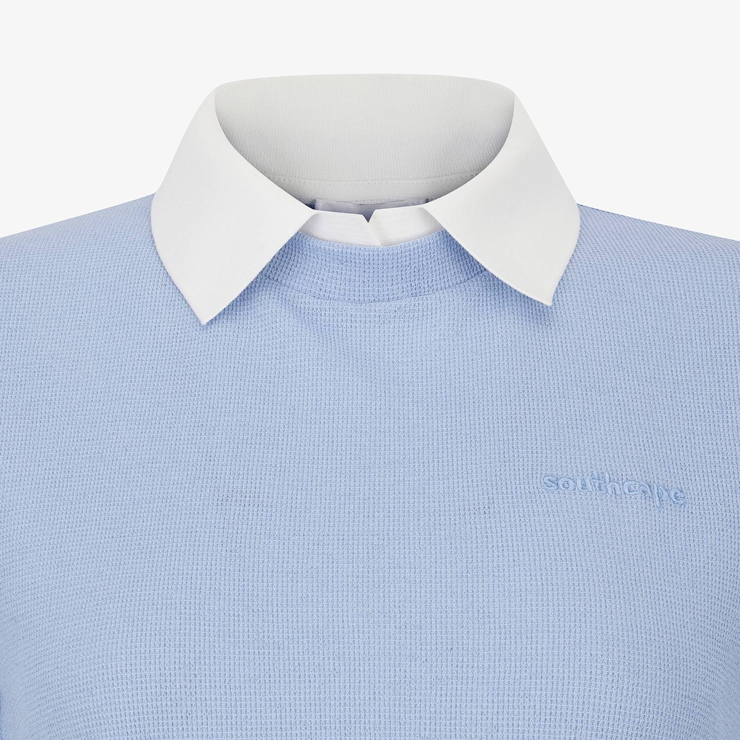 Waffle Texture Contrast Collar T-Shirt_BL