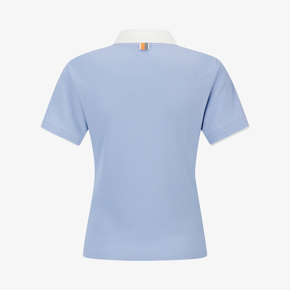 Waffle Texture Contrast Collar T-Shirt_BL