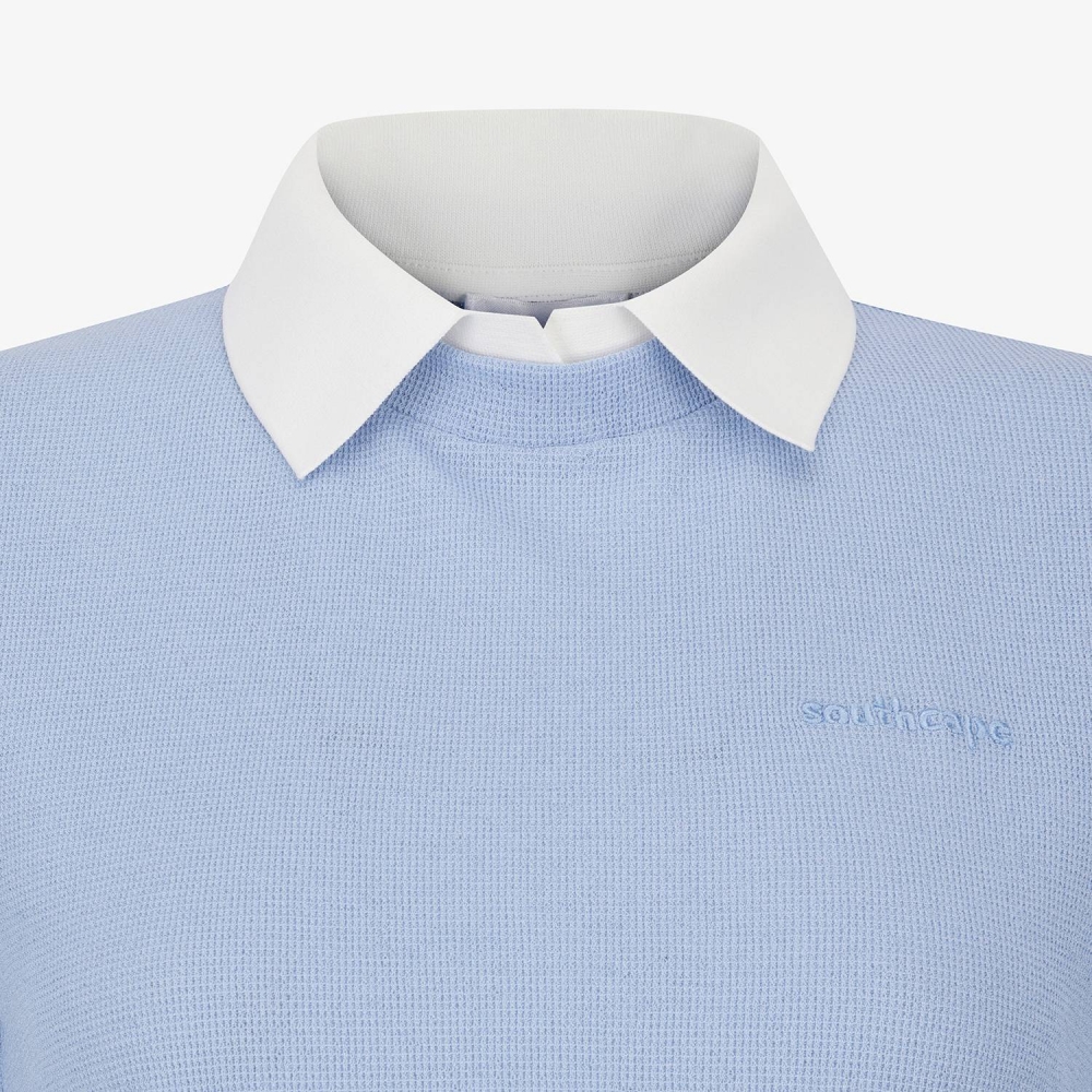 Waffle Texture Contrast Collar T-Shirt_BL