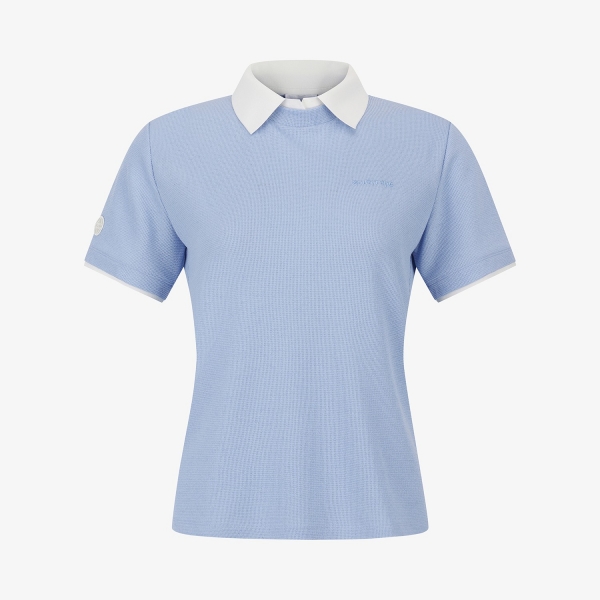 Waffle Texture Contrast Collar T-Shirt_BL