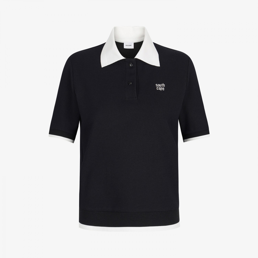 Color-Block Collar Piqu&eacute; Polo Shirt_BK