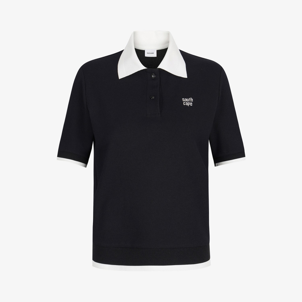 Color-Block Collar Piqu&eacute; Polo Shirt_BK