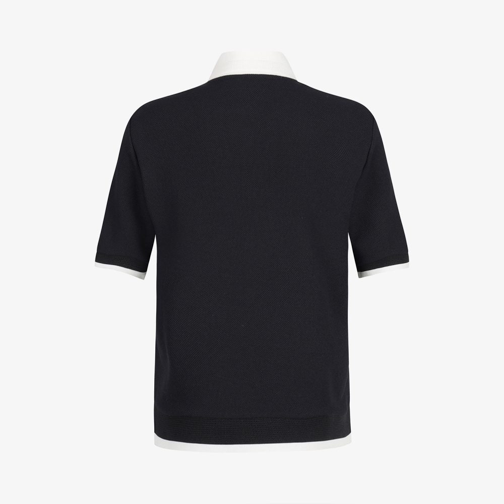 Color-Block Collar Piqu&eacute; Polo Shirt_BK