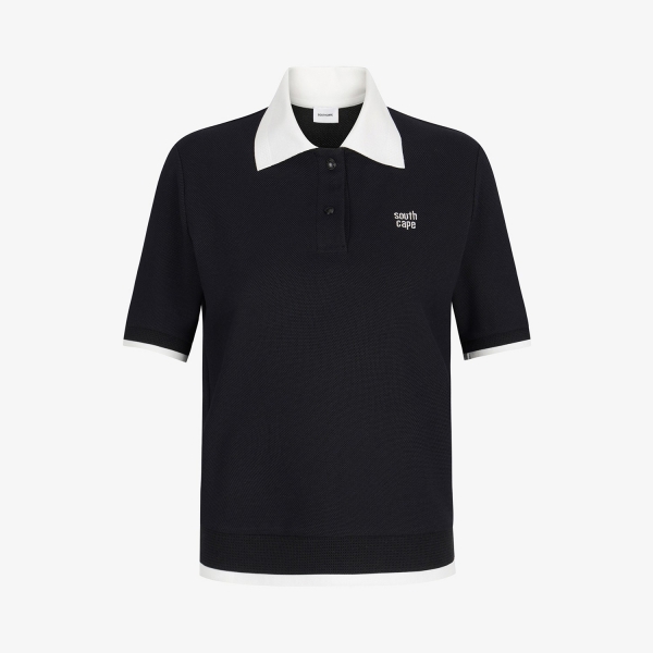 Color-Block Collar Piqu&eacute; Polo Shirt_BK