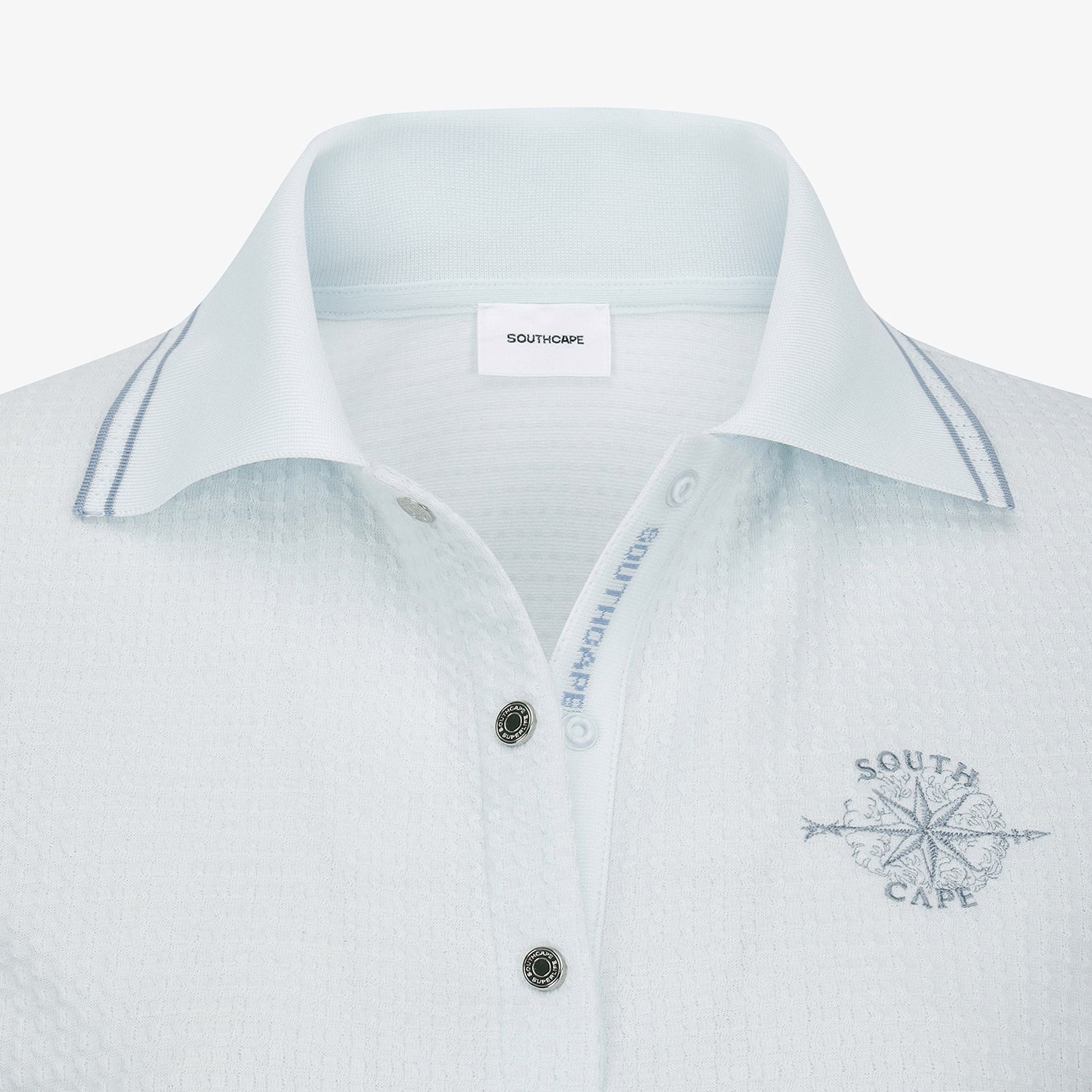 Embossed Waffle Texture Contrast-Collar T-Shirt_SK