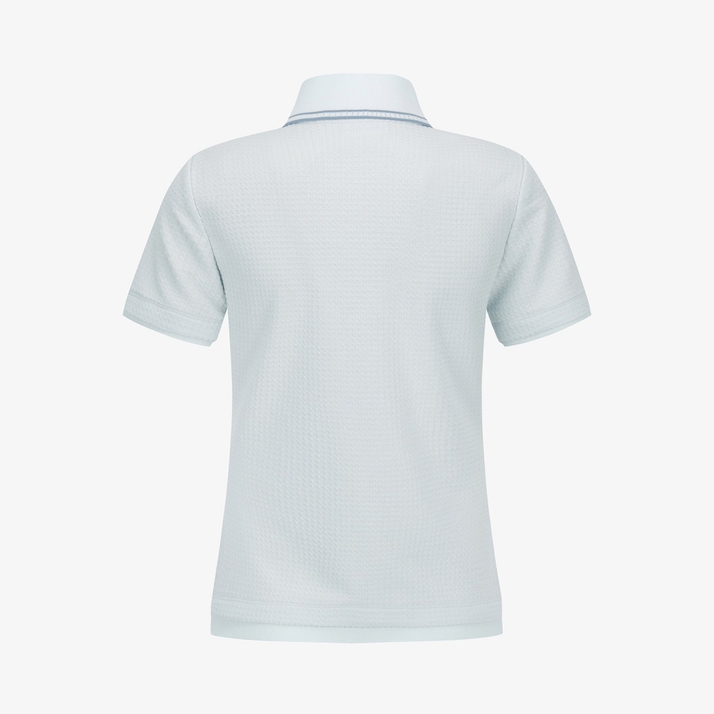 Embossed Waffle Texture Contrast-Collar T-Shirt_SK