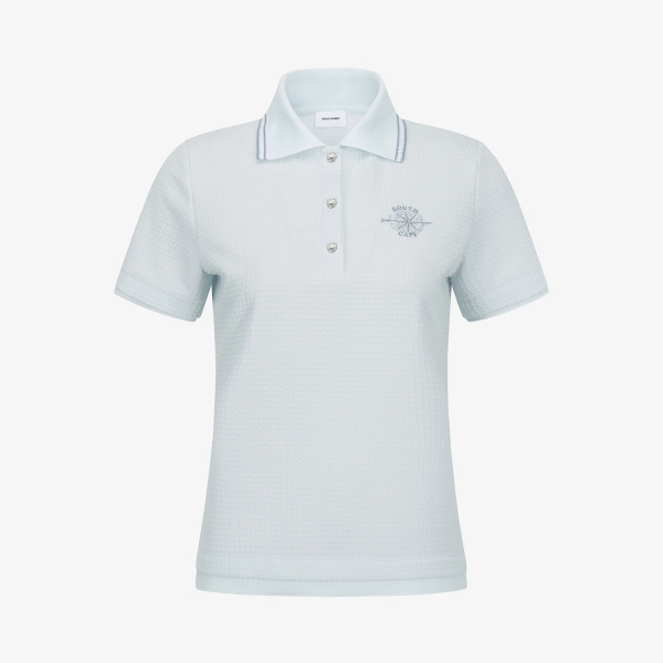 Embossed Waffle Texture Contrast-Collar T-Shirt_SK