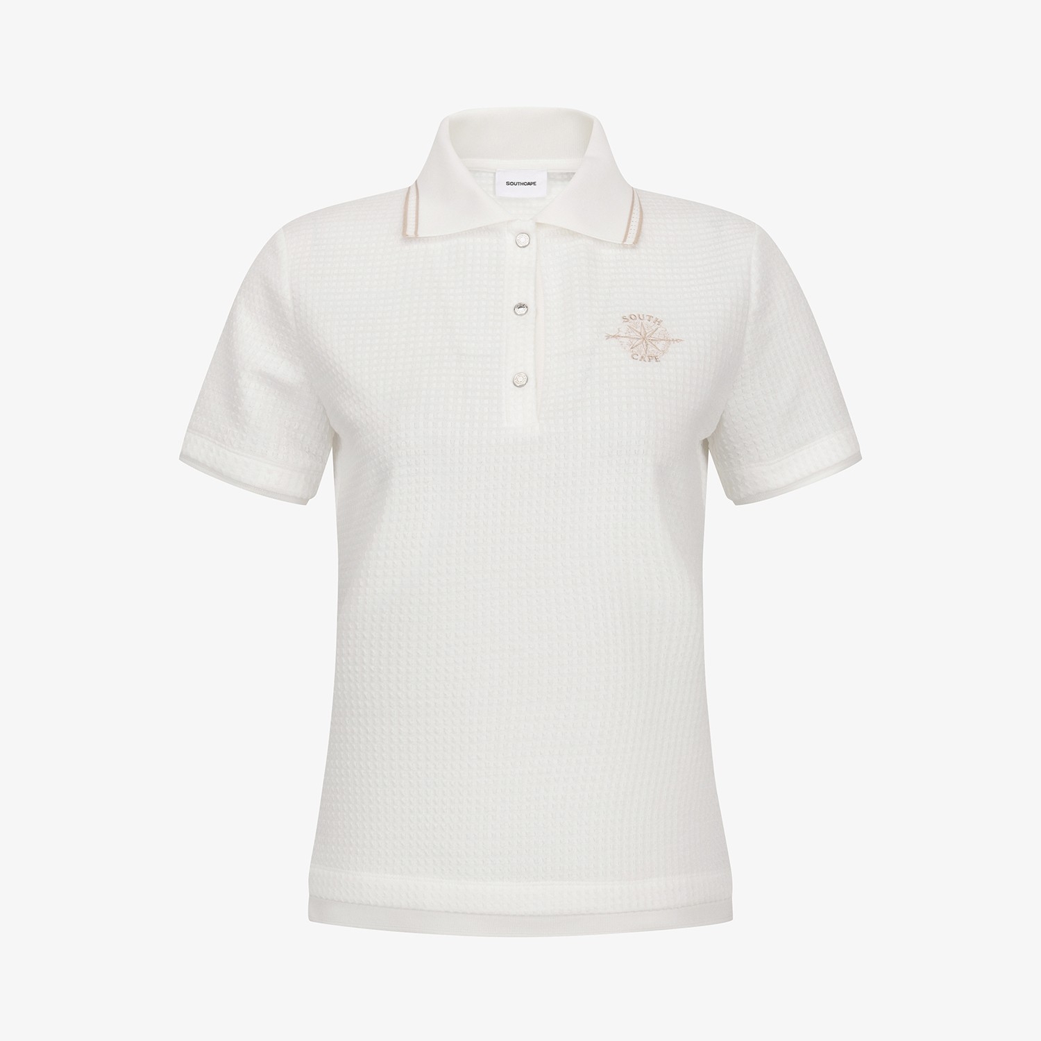Embossed Waffle Texture Contrast-Collar T-Shirt_WT