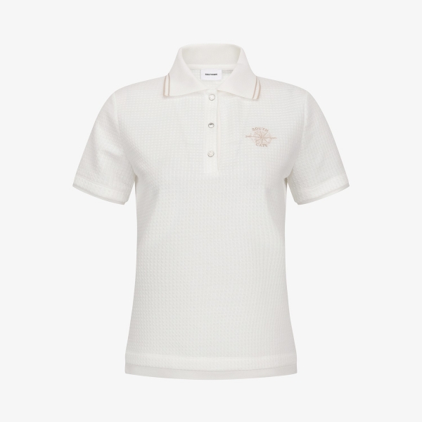 Embossed Waffle Texture Contrast-Collar T-Shirt_WT