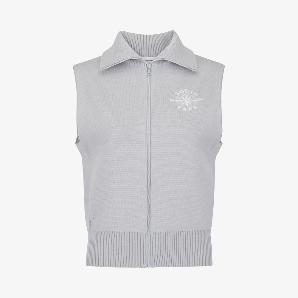Southcross Wool Half-Neck Zip-Up Knit Vest_GY