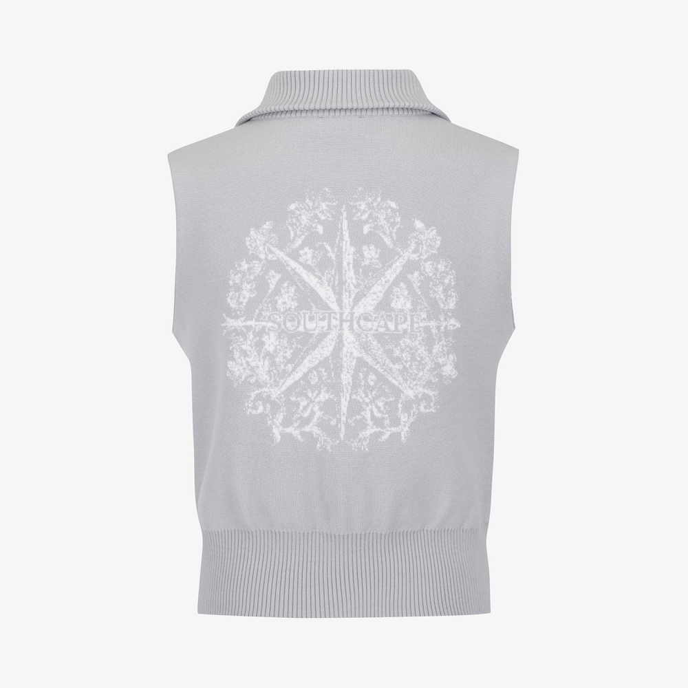 Southcross Wool Half-Neck Zip-Up Knit Vest_GY