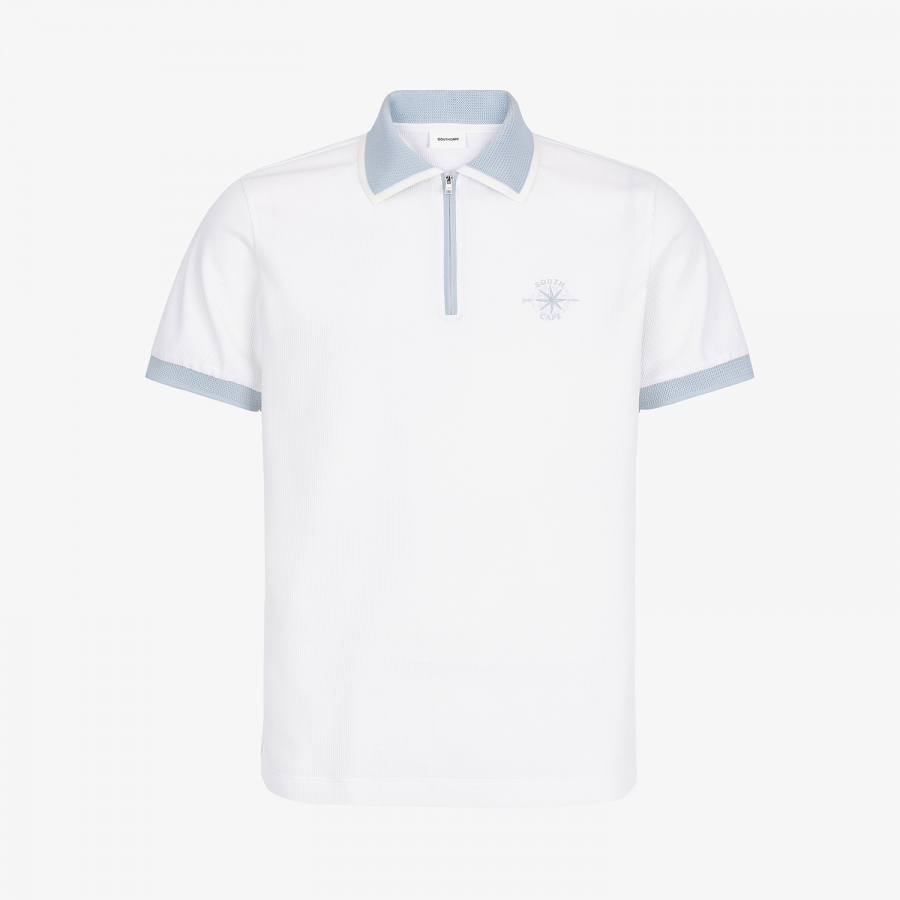 Contrast Collar Half-Zip Polo Shirt_IC