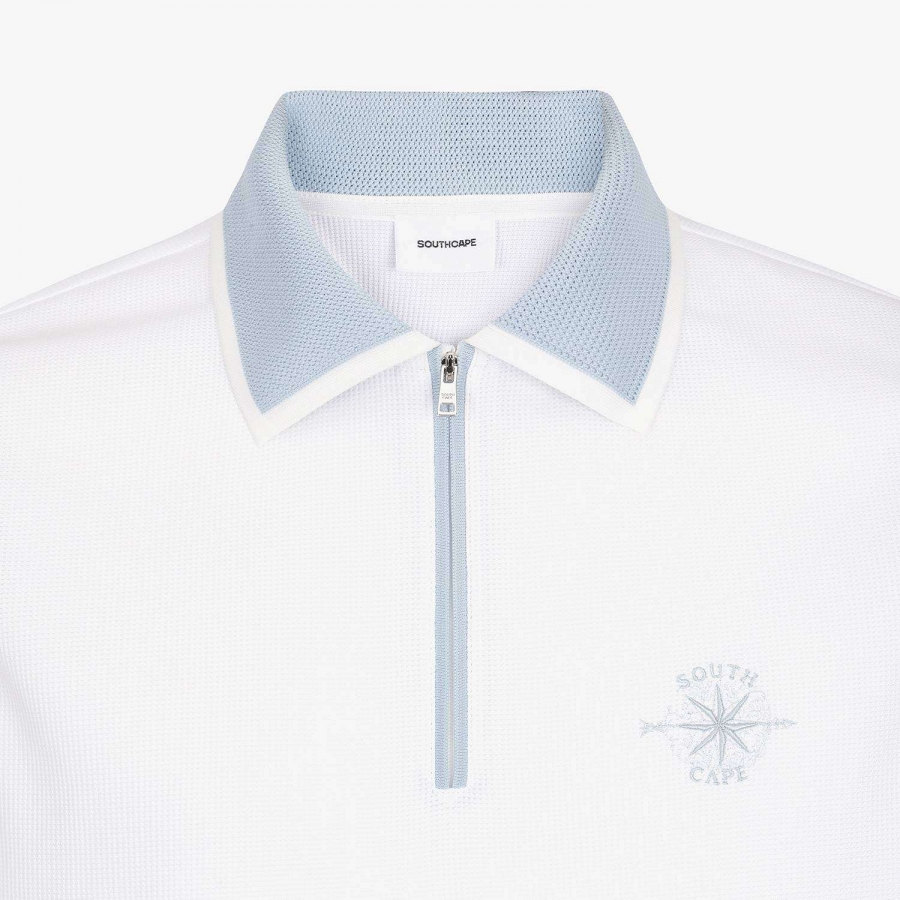 Contrast Collar Half-Zip Polo Shirt_IC