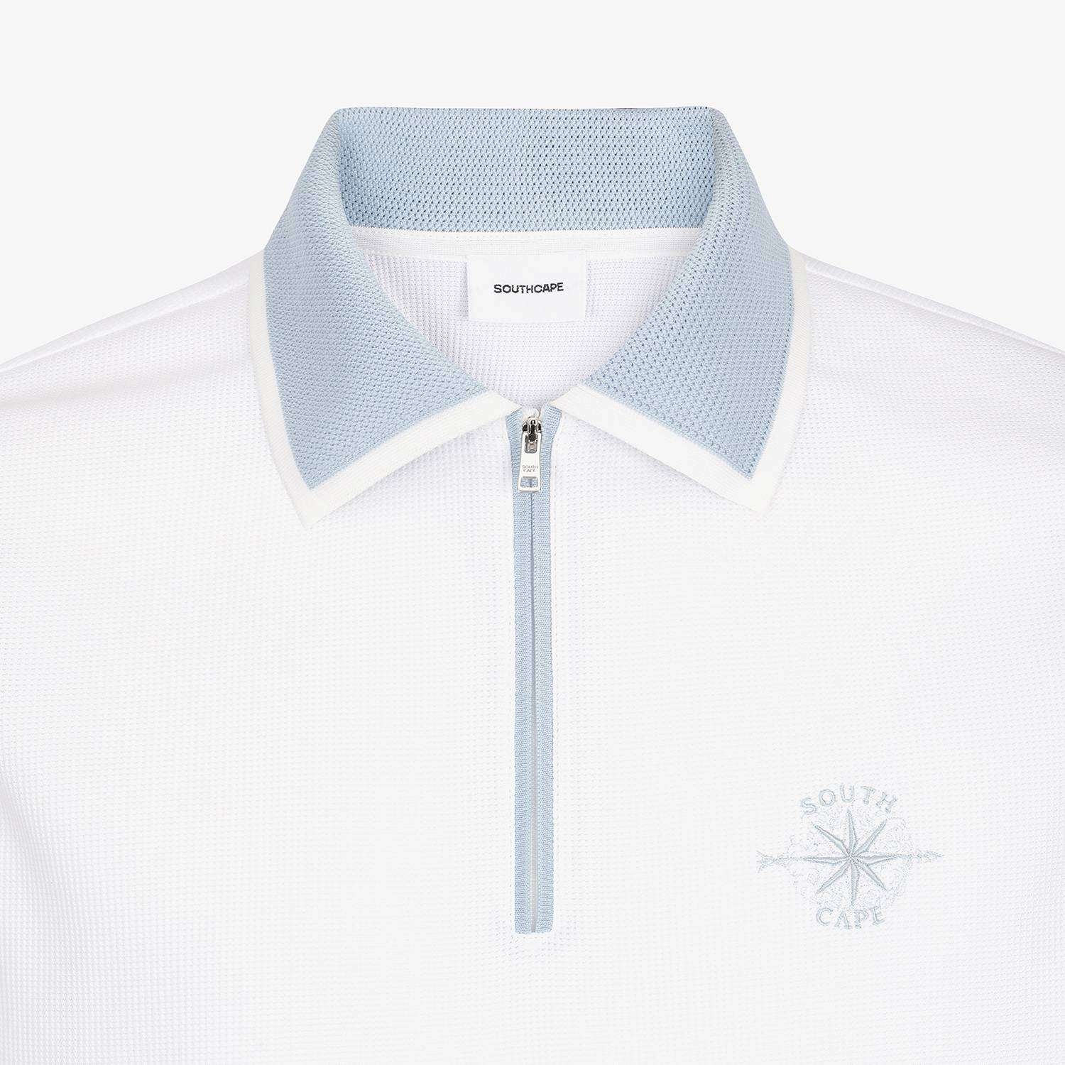 Contrast Collar Half-Zip Polo Shirt_IC