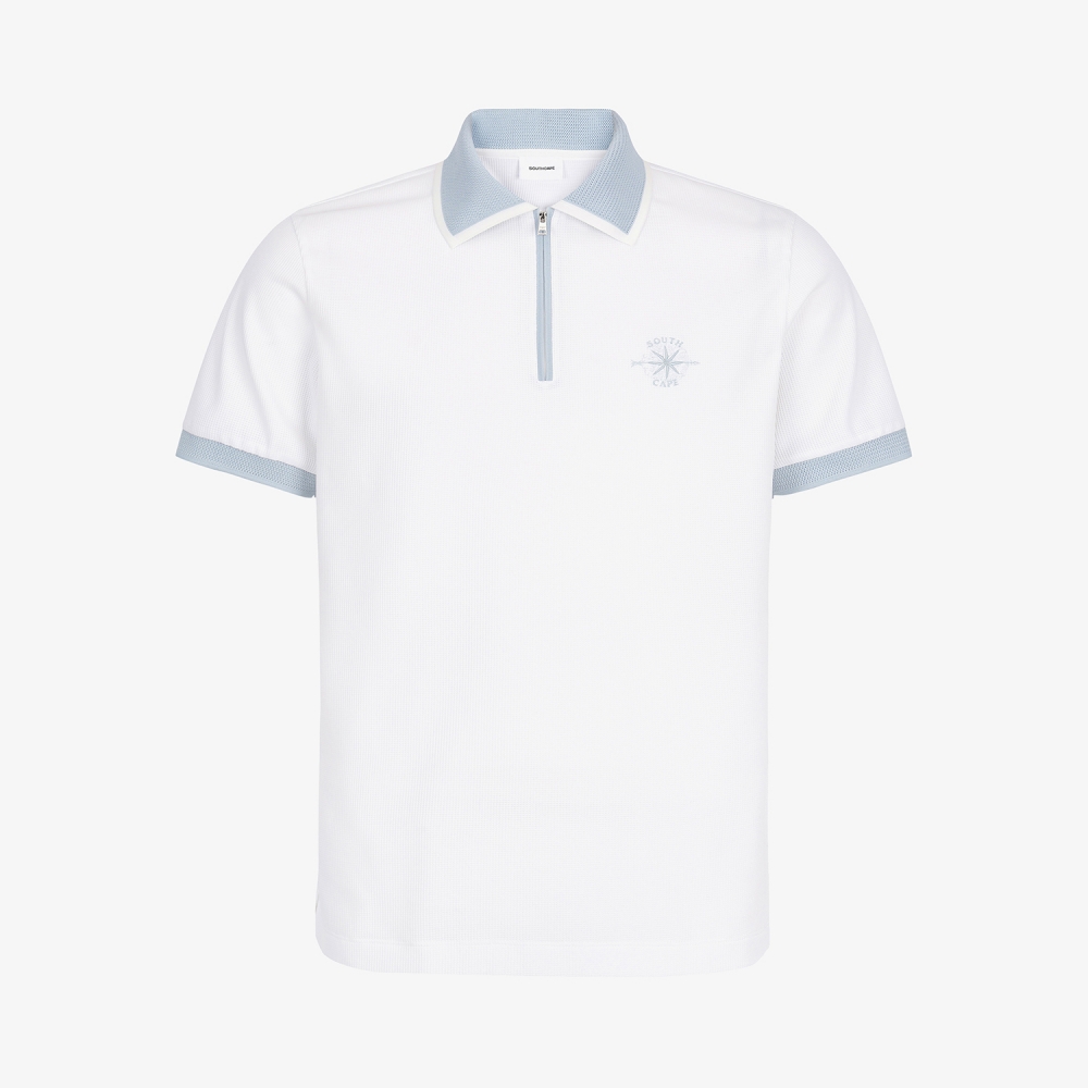 Contrast Collar Half-Zip Polo Shirt_IC