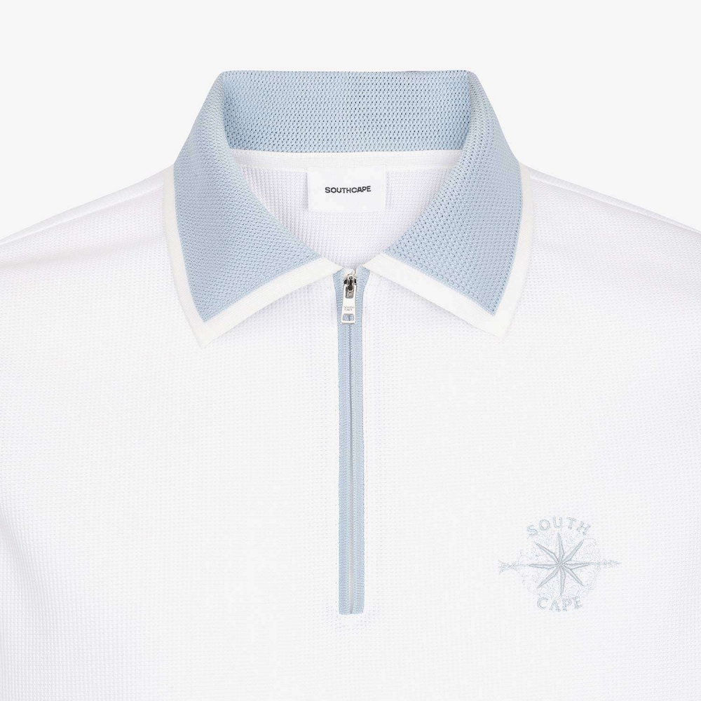 Contrast Collar Half-Zip Polo Shirt_IC