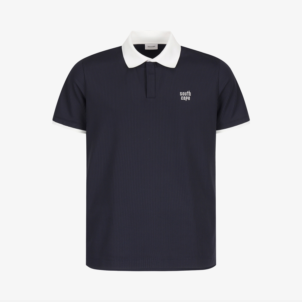 Cool-Touch Ribbed Contrast-Collar Polo Shirt_DA