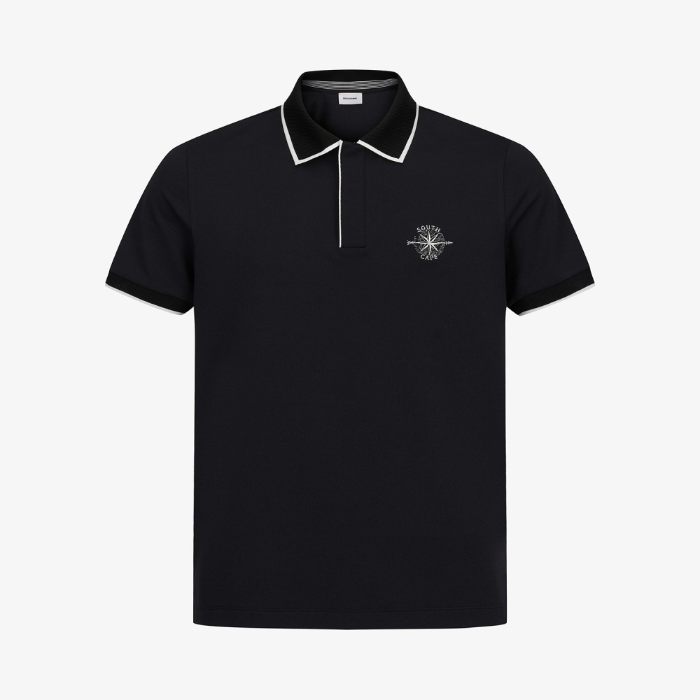 Contrast Line Collar Short-Sleeve T-Shirt_BK