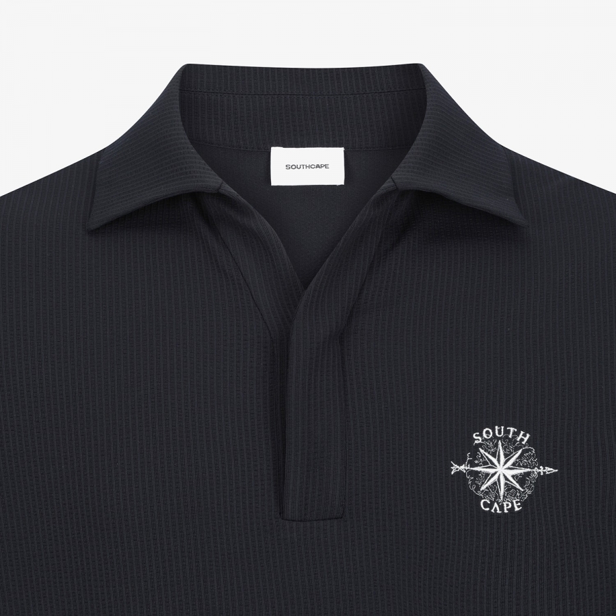 Seersucker Open-Collar Short-Sleeve T-Shirt_NA