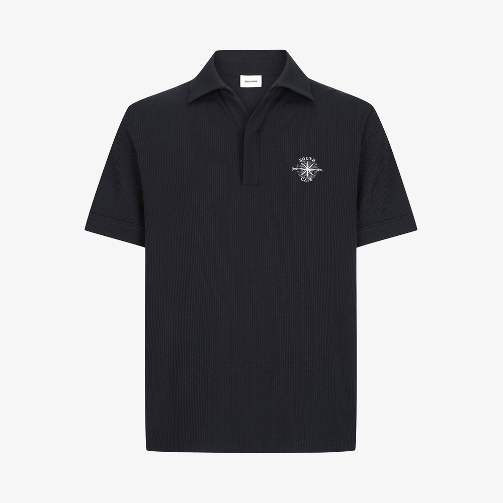 Seersucker Open-Collar Short-Sleeve T-Shirt_NA