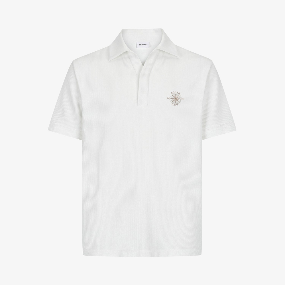 Seersucker Open-Collar Short-Sleeve T-Shirt_WT