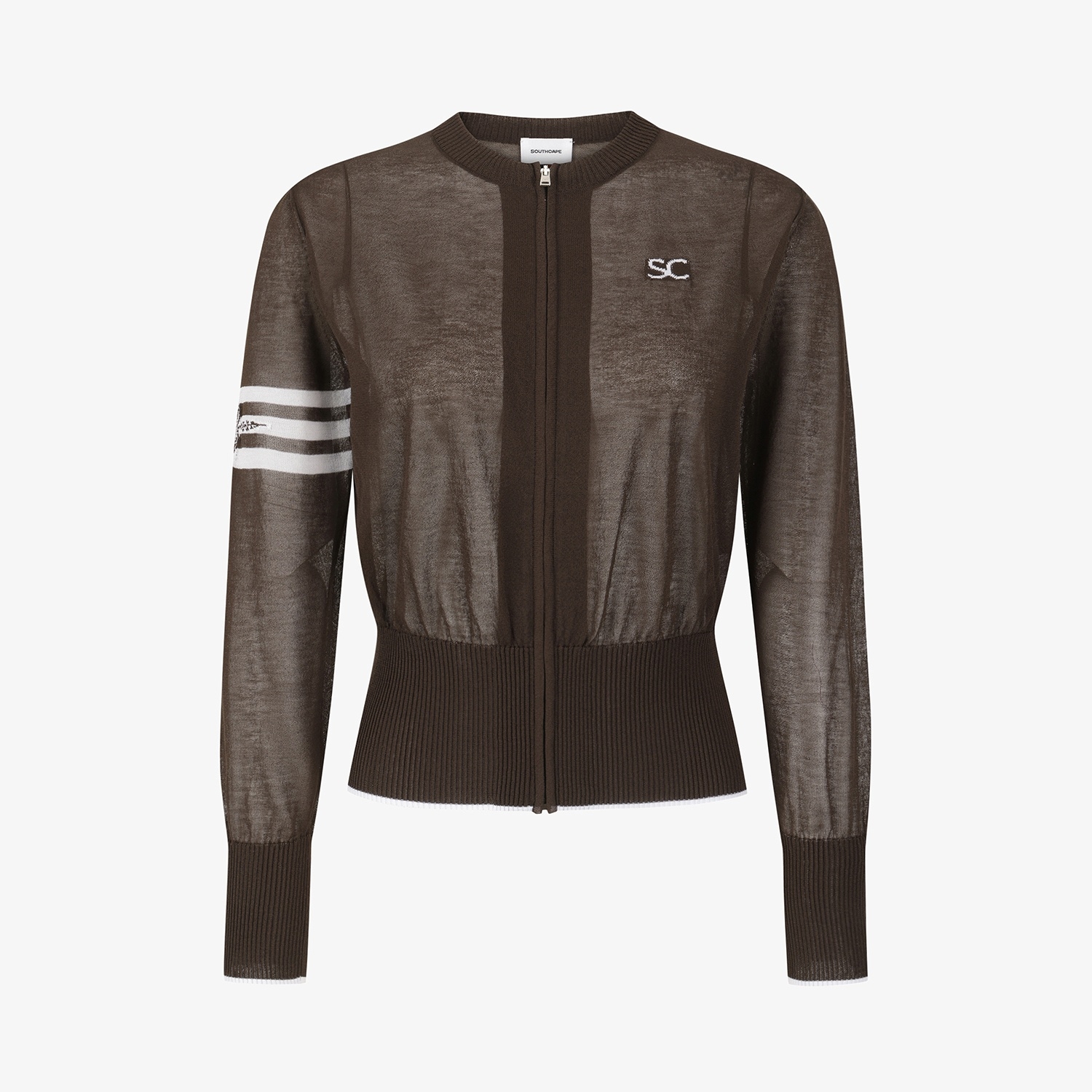 Sheer Round-Neck Zip-Up Cardigan_BR