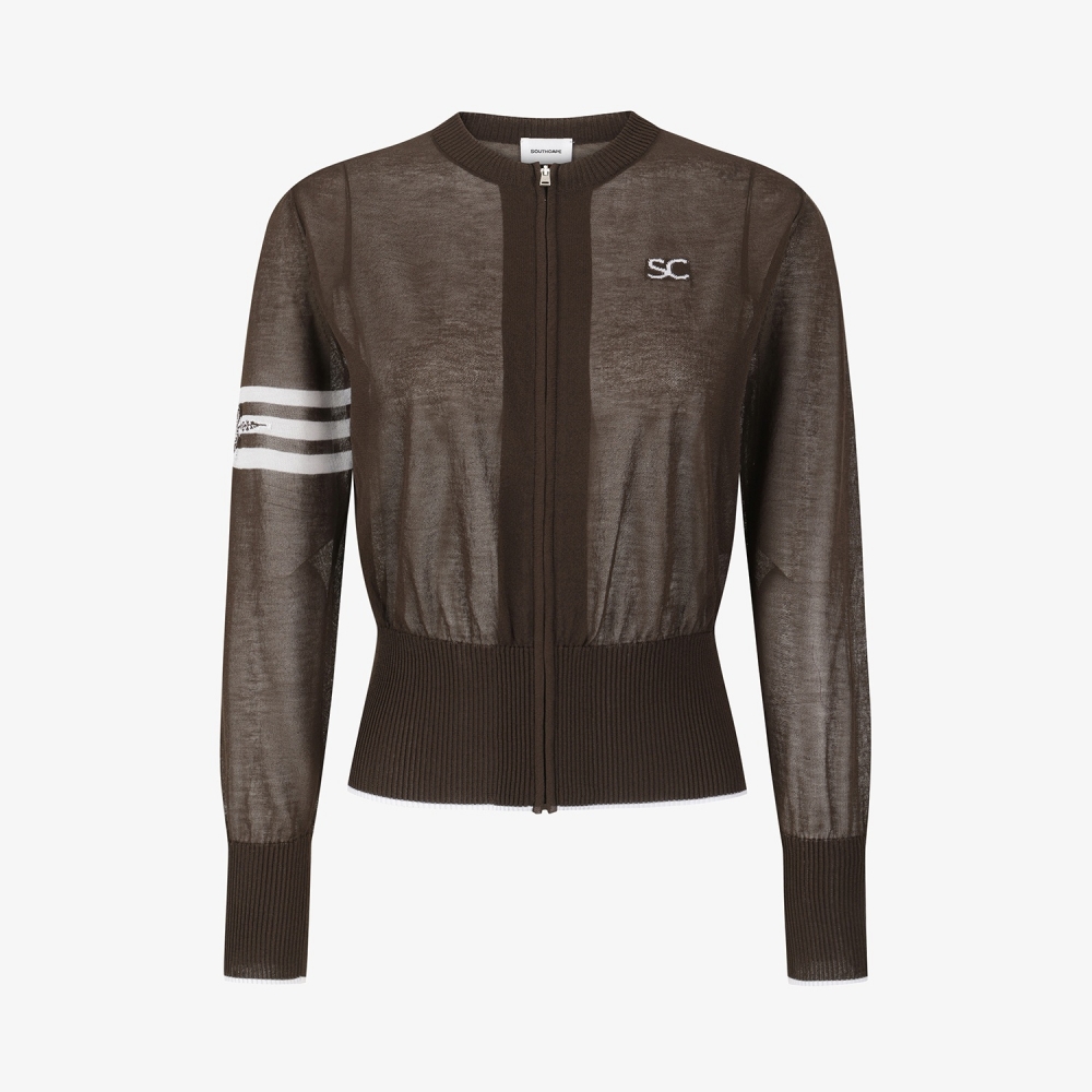 Sheer Round-Neck Zip-Up Cardigan_BR