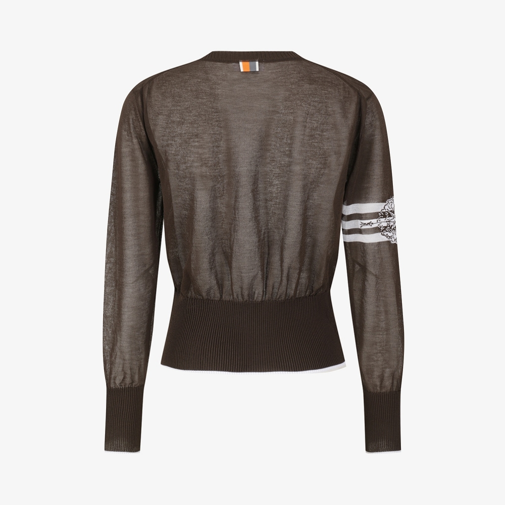 Sheer Round-Neck Zip-Up Cardigan_BR