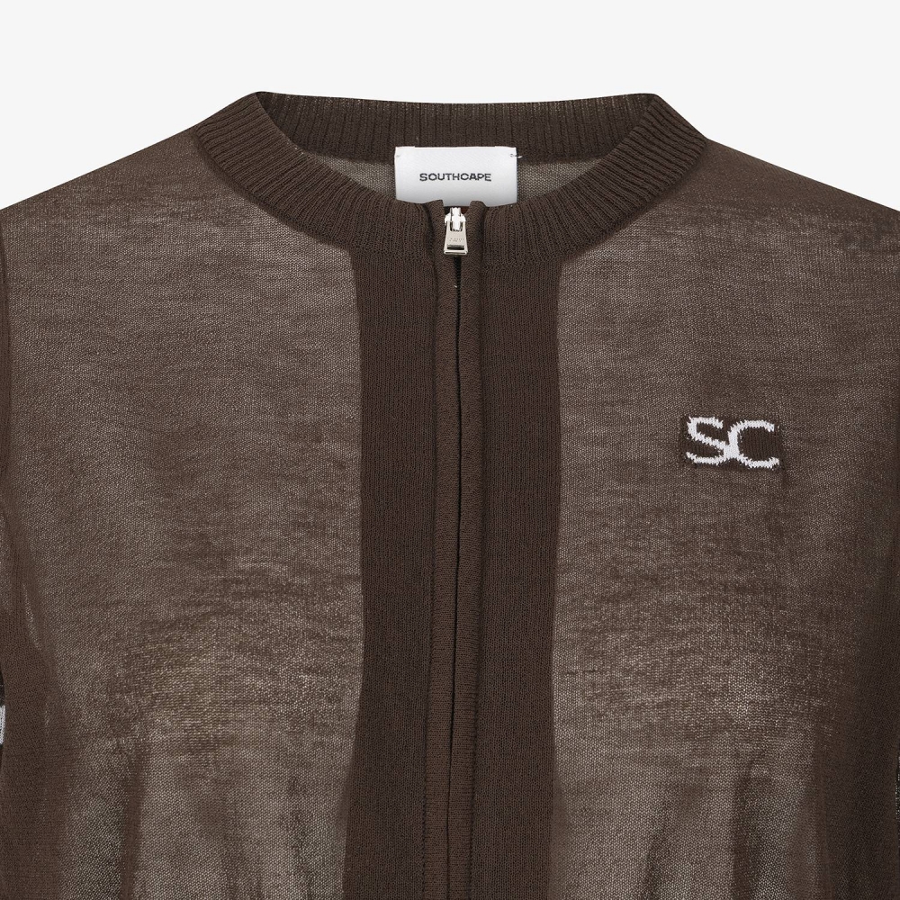 Sheer Round-Neck Zip-Up Cardigan_BR