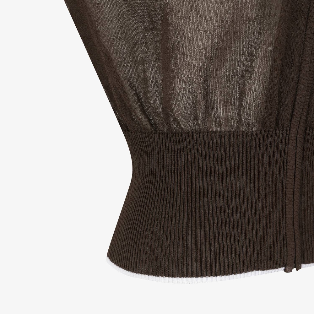 Sheer Round-Neck Zip-Up Cardigan_BR