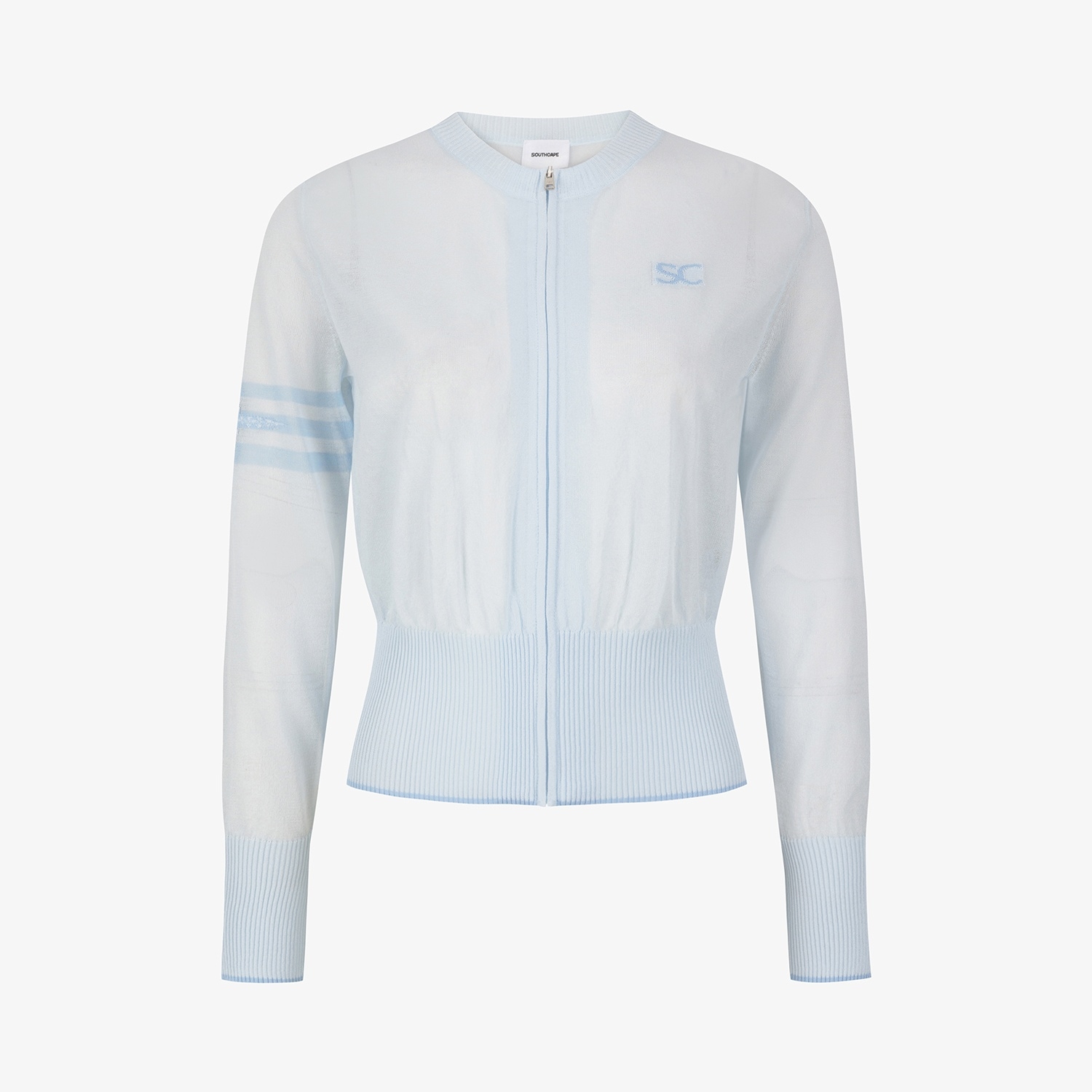 Sheer Round-Neck Zip-Up Cardigan_LB