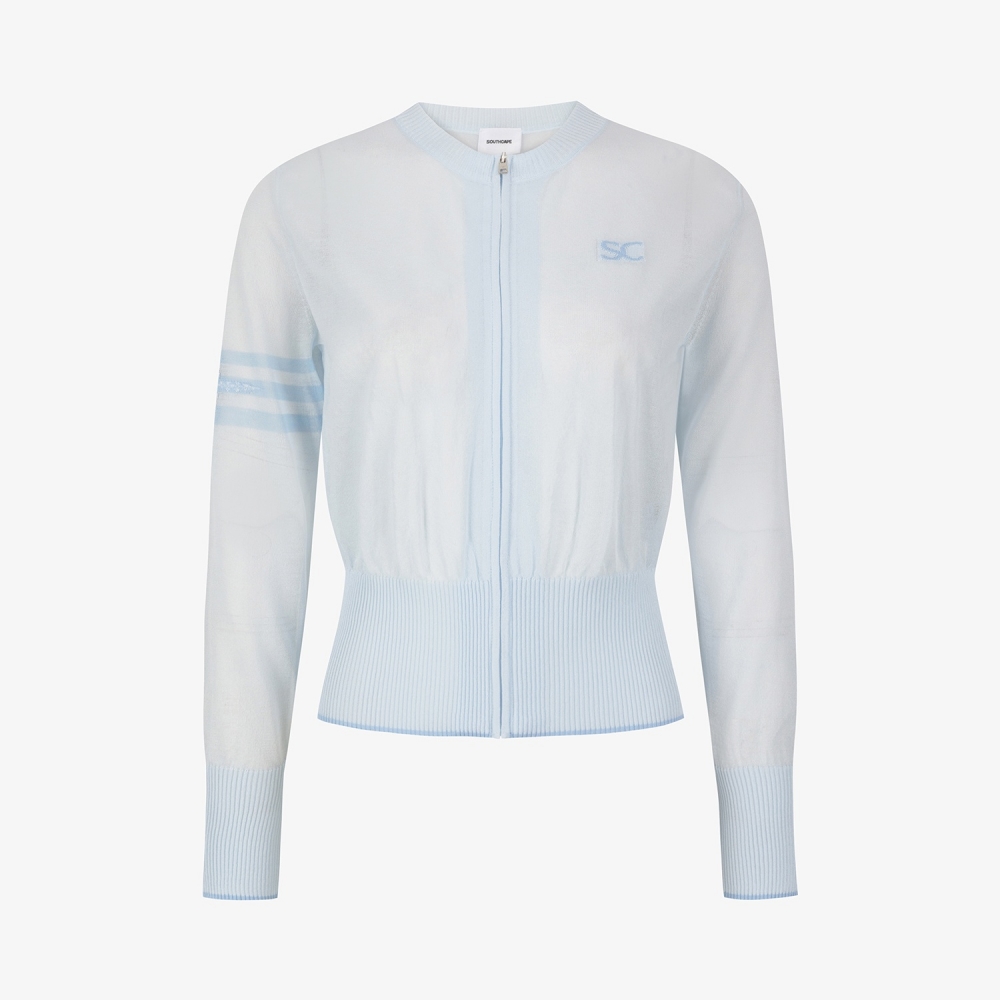 Sheer Round-Neck Zip-Up Cardigan_LB