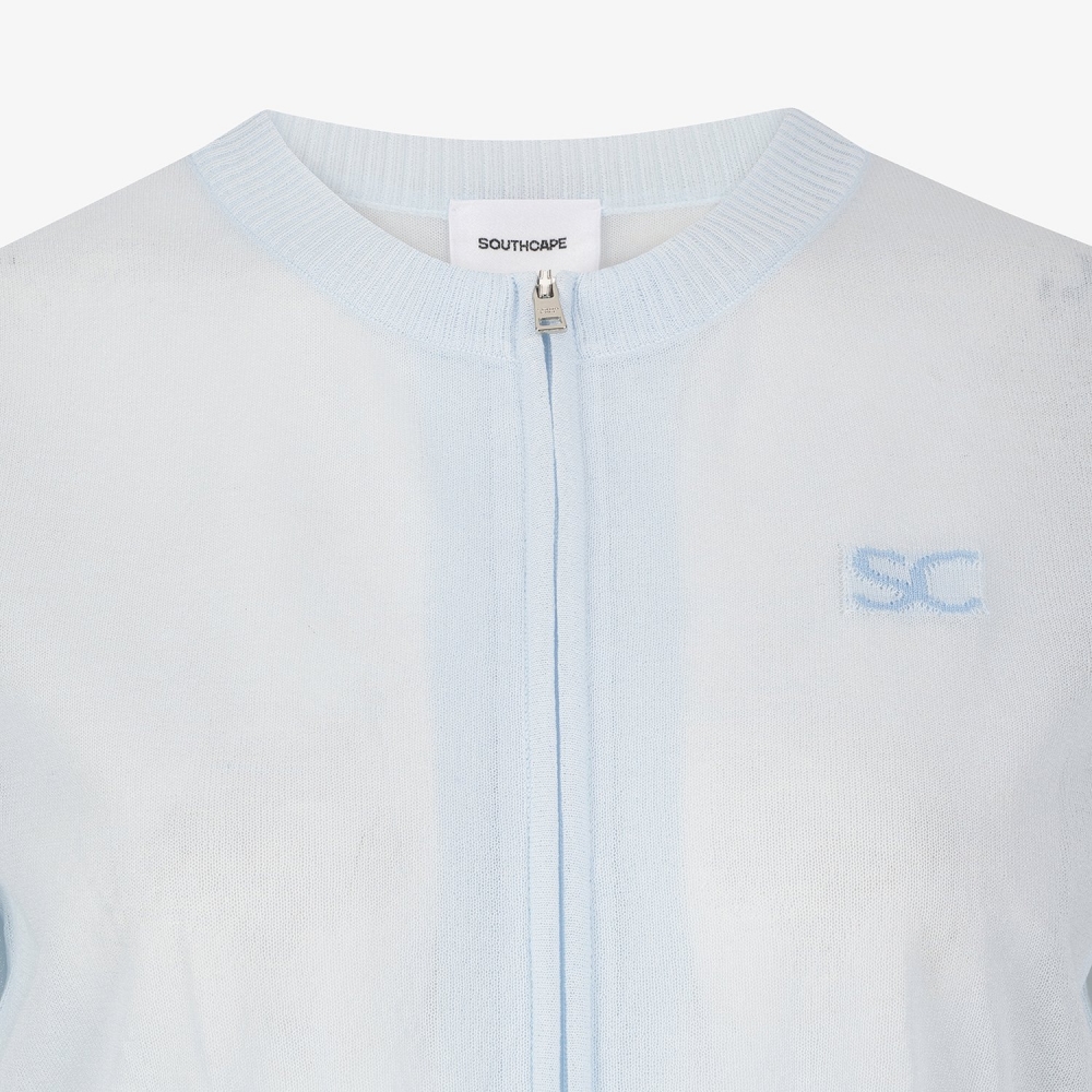 Sheer Round-Neck Zip-Up Cardigan_LB