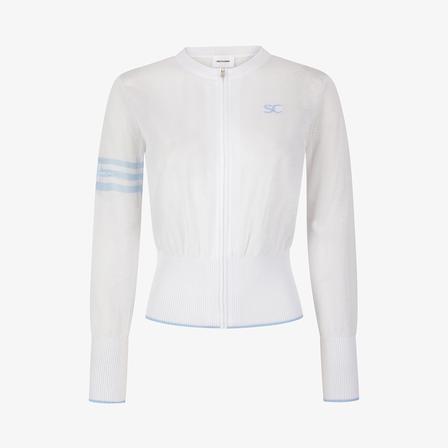 Sheer Round-Neck Zip-Up Cardigan_WT