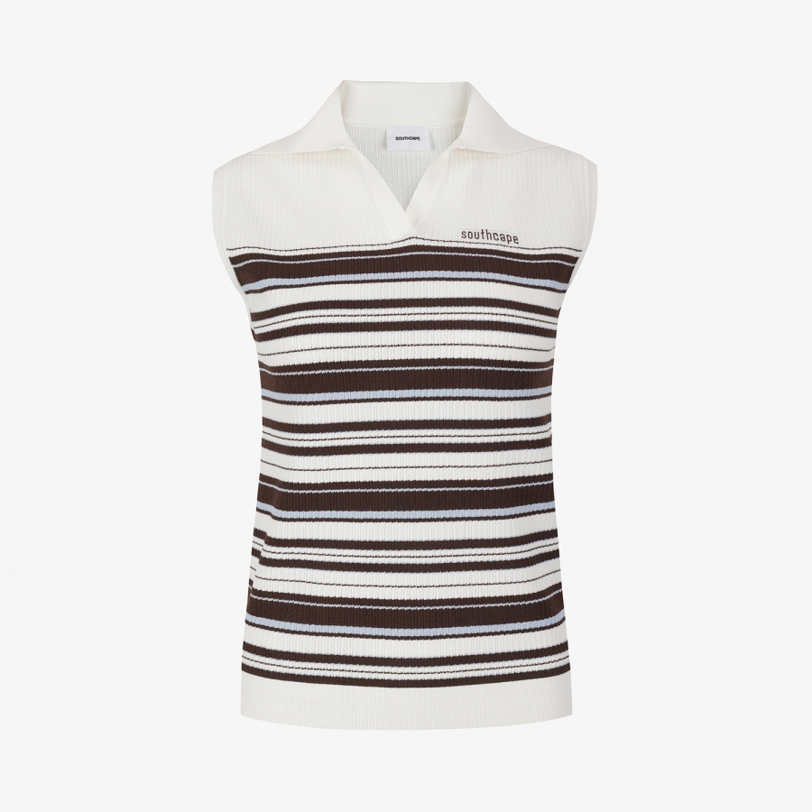 Stripe Open-Collar Knit Sleeveless_BR