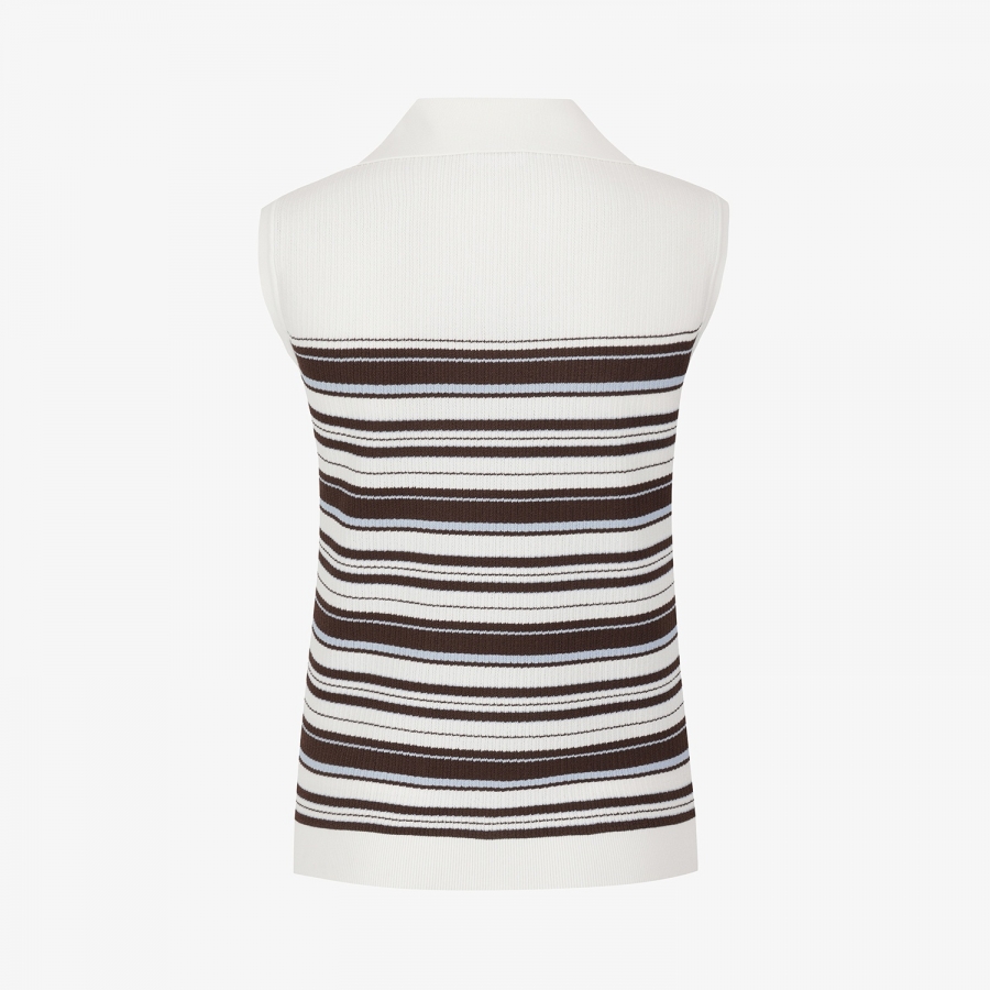 Stripe Open-Collar Knit Sleeveless_BR