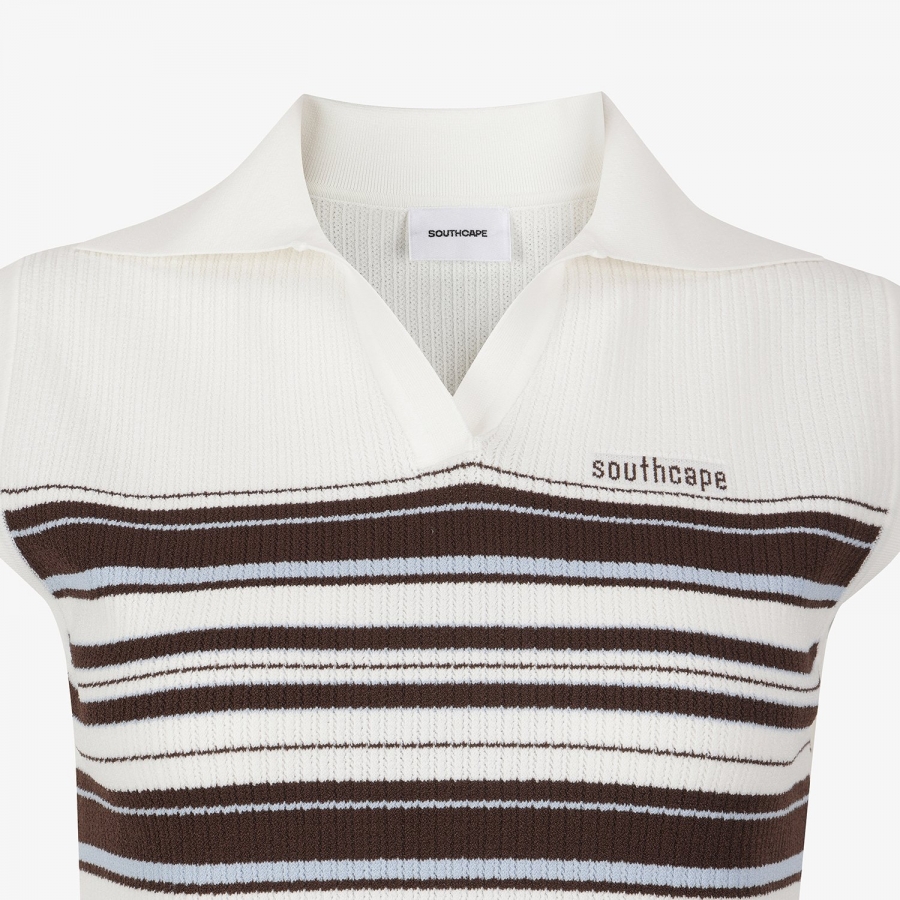 Stripe Open-Collar Knit Sleeveless_BR