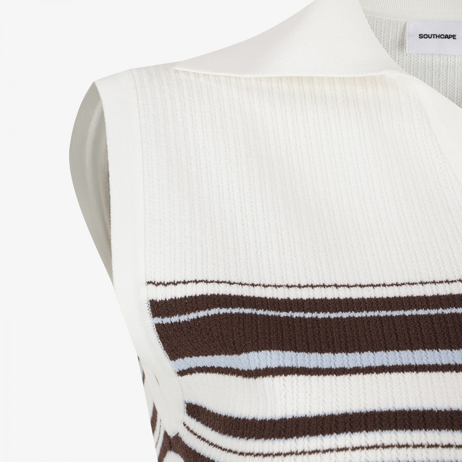 Stripe Open-Collar Knit Sleeveless_BR