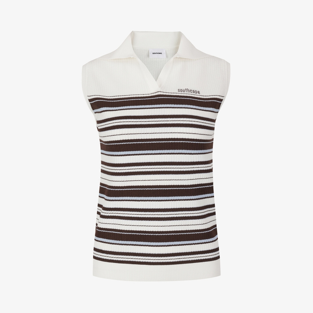Stripe Open-Collar Knit Sleeveless_BR