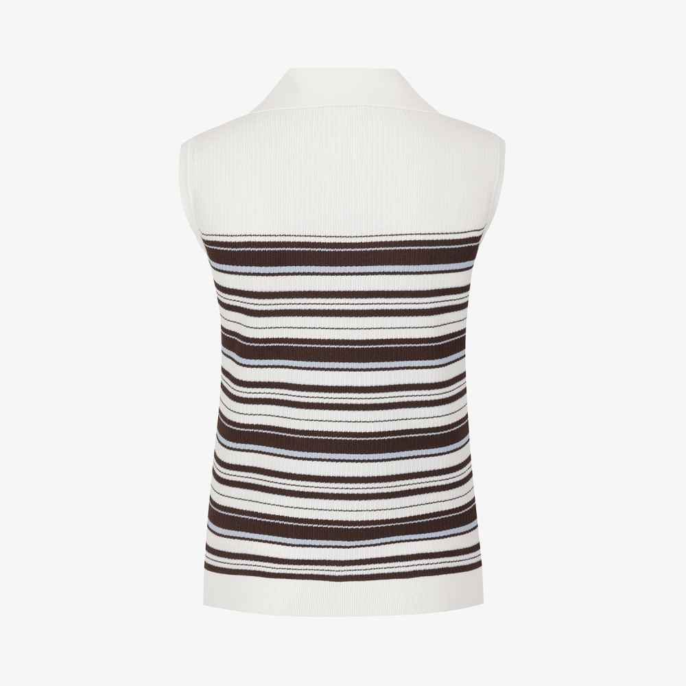 Stripe Open-Collar Knit Sleeveless_BR