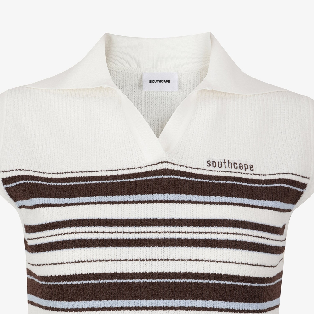 Stripe Open-Collar Knit Sleeveless_BR