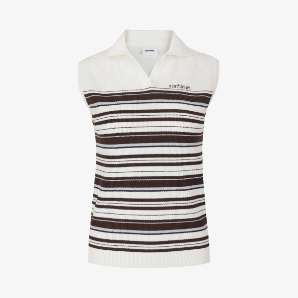 Stripe Open-Collar Knit Sleeveless_BR