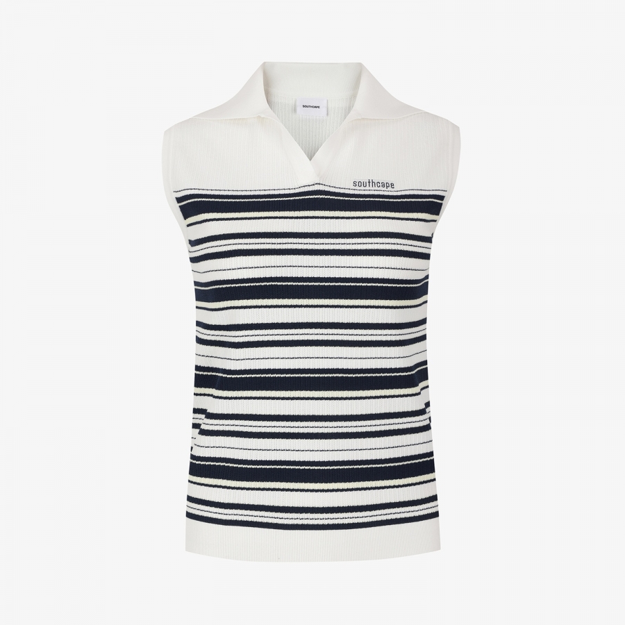 Stripe Open-Collar Knit Sleeveless_NA