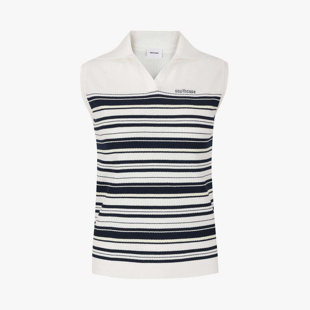Stripe Open-Collar Knit Sleeveless_NA