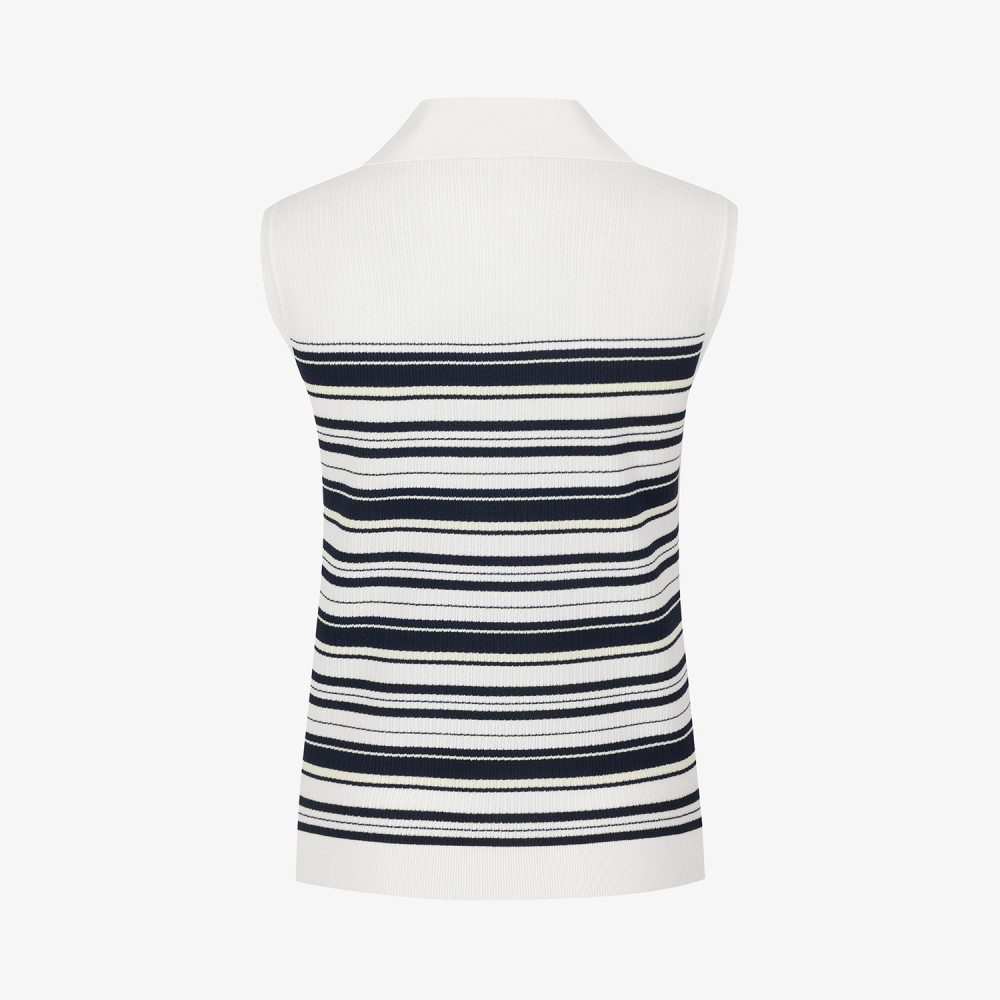 Stripe Open-Collar Knit Sleeveless_NA