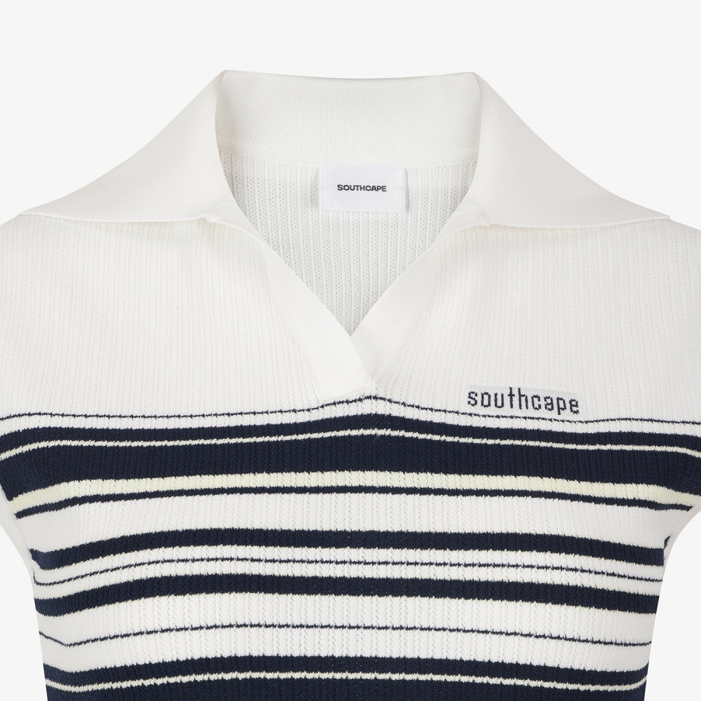 Stripe Open-Collar Knit Sleeveless_NA