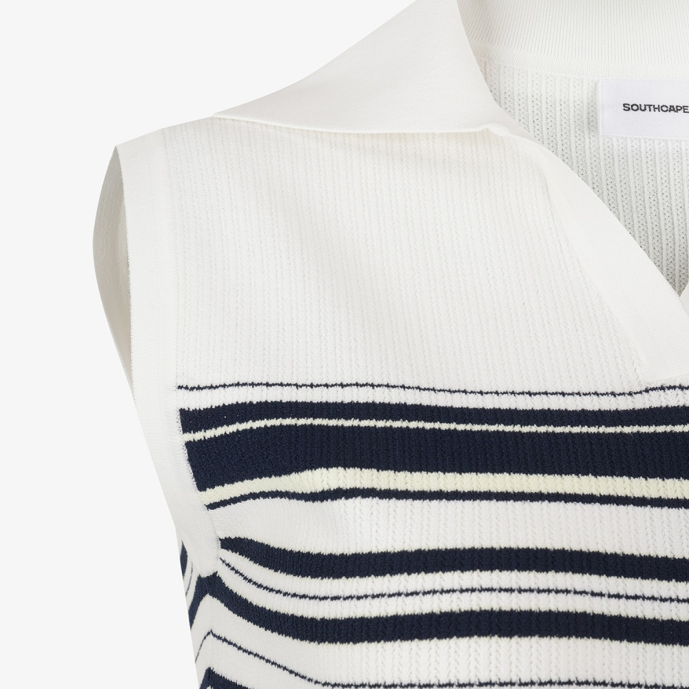Stripe Open-Collar Knit Sleeveless_NA