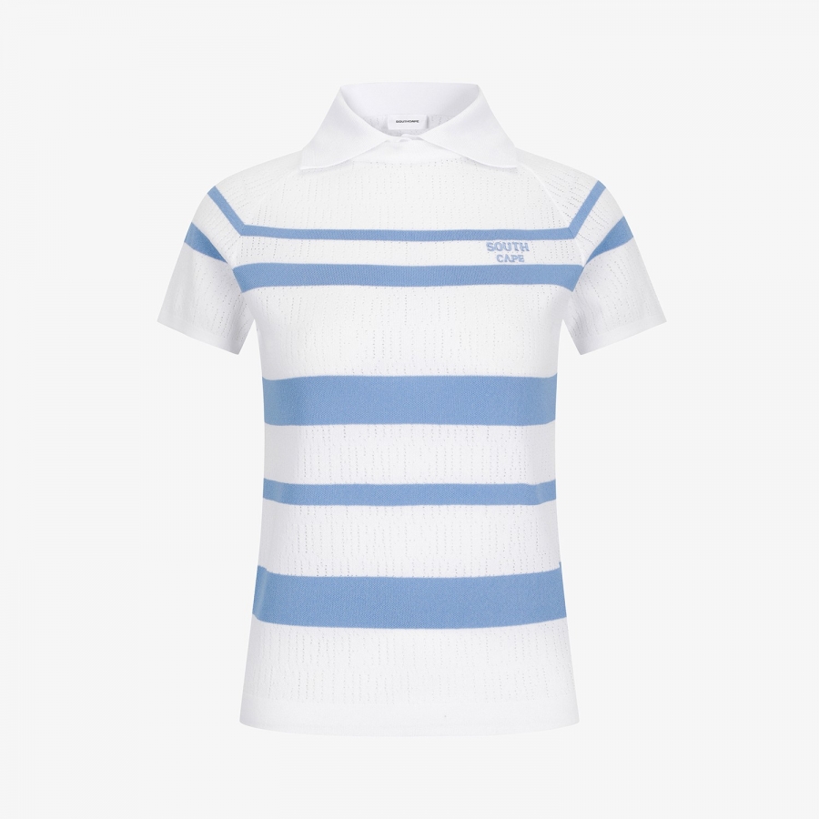 Marine Stripe Collar Short-Sleeve Knit_BL