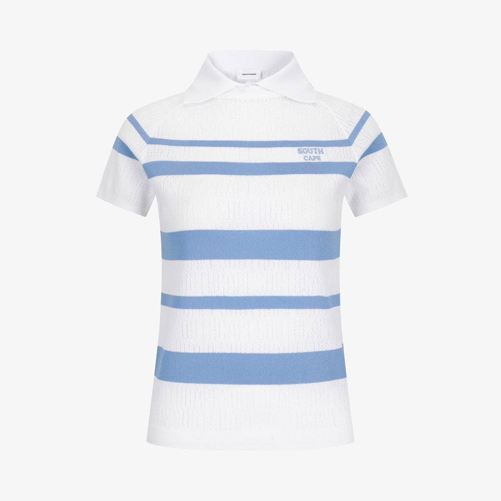Marine Stripe Collar Short-Sleeve Knit_BL