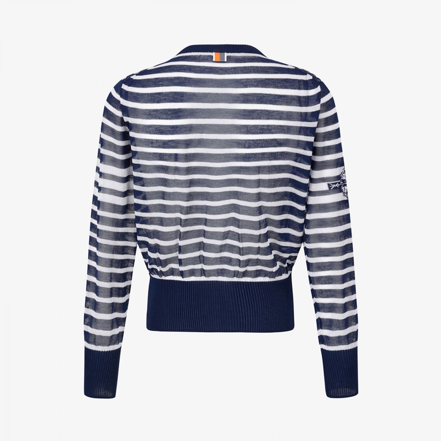 Stripe Pattern Sheer Zip-Up Cardigan_NA